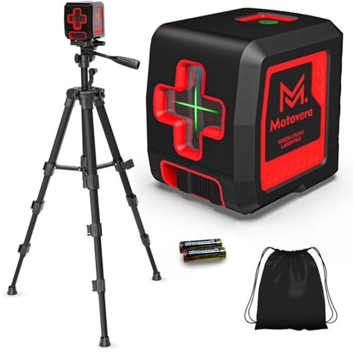 Motovera Self Leveling Laser Level 100ft, Green Cross Line with Tripod, 4 Brightness Modes & Pulse Function, Manual & Self-Leveling Modes, IP54 Waterproof for Picture Hanging, Tile, DIY Construction by Motovera - Image 1