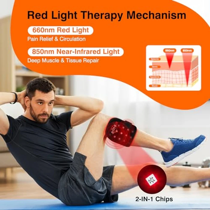 aGIOGIO Leg Heating Pad Wrap with Red Light Therapy for Knee & Leg Pain Relief, Muscle Injuries, RLS & More, 3 Infrared Heating Modes, Cordless Use for Elderly & Athletes by aGIOGIO - Image 2