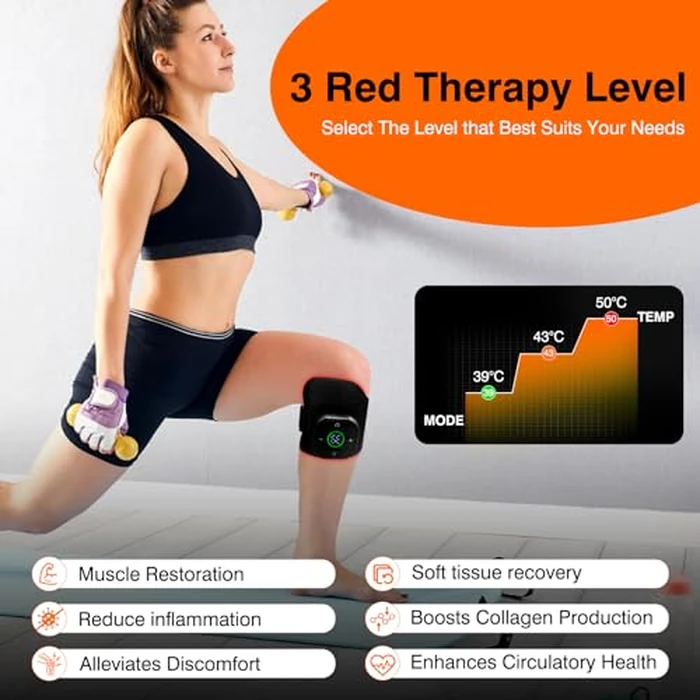aGIOGIO Leg Heating Pad Wrap with Red Light Therapy for Knee & Leg Pain Relief, Muscle Injuries, RLS & More, 3 Infrared Heating Modes, Cordless Use for Elderly & Athletes by aGIOGIO - Image 4