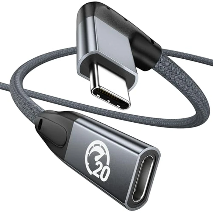 UseBean Right Angle USB C Extension Cable 1.6FT, 90 Degree USB-C 3.2 Gen2 20Gbps Male to Female 4K Video Cord, L-Shape Type C Extender, for iPhone 16 15, MacBook Mac, Magsafe, Switch, Steam Deck by UseBean - Used - Like New condition - US$8.69