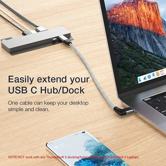 UseBean Right Angle USB C Extension Cable 1.6FT, 90 Degree USB-C 3.2 Gen2 20Gbps Male to Female 4K Video Cord, L-Shape Type C Extender, for iPhone 16 15, MacBook Mac, Magsafe, Switch, Steam Deck by UseBean - Image 3