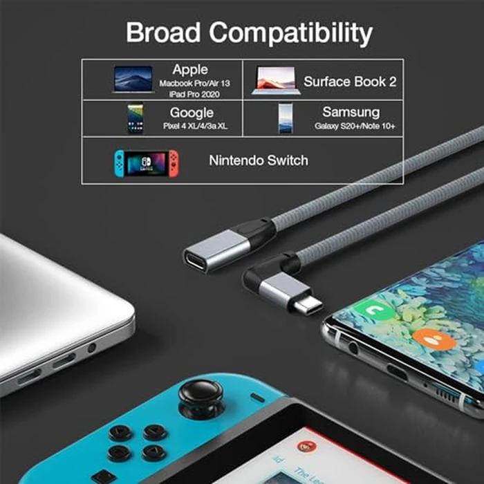 UseBean Right Angle USB C Extension Cable 1.6FT, 90 Degree USB-C 3.2 Gen2 20Gbps Male to Female 4K Video Cord, L-Shape Type C Extender, for iPhone 16 15, MacBook Mac, Magsafe, Switch, Steam Deck by UseBean - Image 7