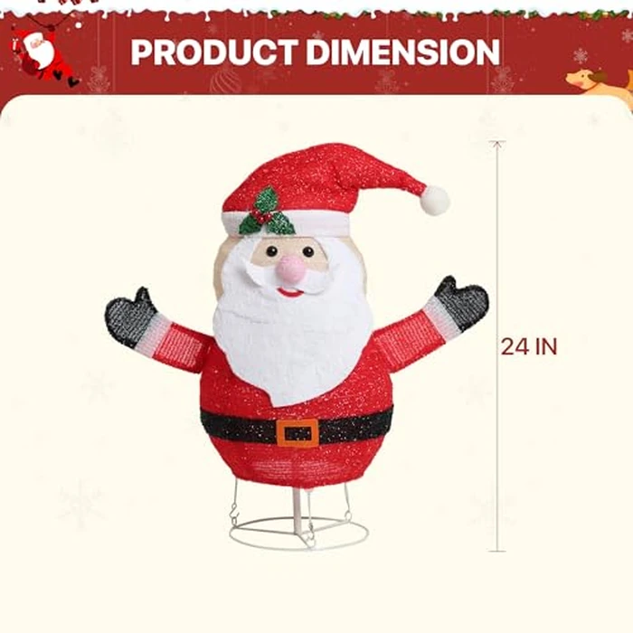 GENIMO Santa Claus Outdoor Christmas Decorations, 30 Lights Pop-up Lighted Warm White Light Pre-Lit Santa for Holiday Decor Outside Indoor Home Lawn Yard Garden Patio Stakes(24 in) by GENIMO - Image 2