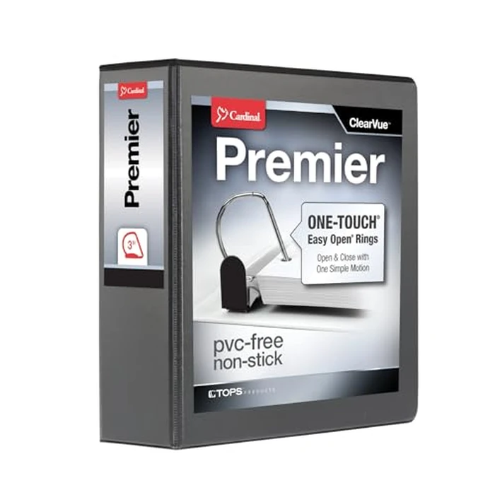 Cardinal Binder, Binders 3 Ring, EasyOpen ClearVue, Slant-D Ring, 3" Capacity, Holds 650 Sheets, Black, 4 Pockets, Non-Stick Archival Safe, Letter Size - Ideal for Office, School, and Presentations by Cardinal - Used - Acceptable condition - CA$6.70
