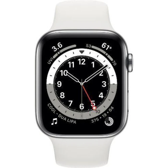 Apple Watch Series 6 (Cellular + GPS) - 32GB - 40mm - Silver Stainless Steel Case with White Rubber Sport Band by Apple - Refurbished - Acceptable condition - US$111.94