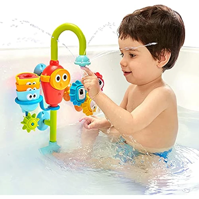 Yookidoo Bay Bath Toddler Toys (Ages 1-3) - 3 Stackable Cups, Spinning Gears, Hose & Spout for Water Play - Mold Free - Suction Cups Attach to Any Bath Tub or Shower - Spin N Sort Spout Pro by Yookidoo - Image 2