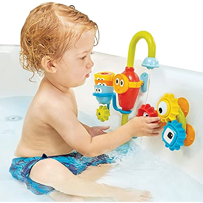 Yookidoo Bay Bath Toddler Toys (Ages 1-3) - 3 Stackable Cups, Spinning Gears, Hose & Spout for Water Play - Mold Free - Suction Cups Attach to Any Bath Tub or Shower - Spin N Sort Spout Pro by Yookidoo - Image 3