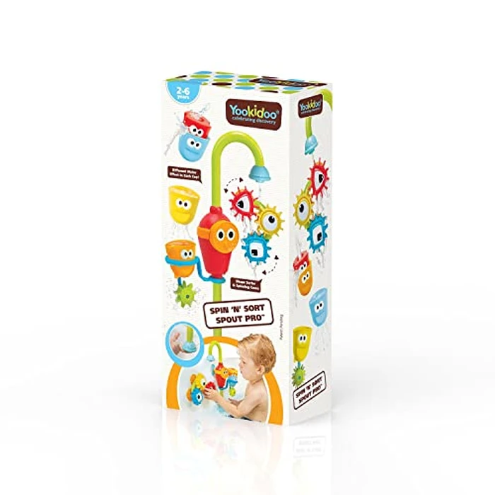 Yookidoo Bay Bath Toddler Toys (Ages 1-3) - 3 Stackable Cups, Spinning Gears, Hose & Spout for Water Play - Mold Free - Suction Cups Attach to Any Bath Tub or Shower - Spin N Sort Spout Pro by Yookidoo - Image 5