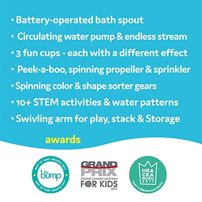 Yookidoo Bay Bath Toddler Toys (Ages 1-3) - 3 Stackable Cups, Spinning Gears, Hose & Spout for Water Play - Mold Free - Suction Cups Attach to Any Bath Tub or Shower - Spin N Sort Spout Pro by Yookidoo - Image 6