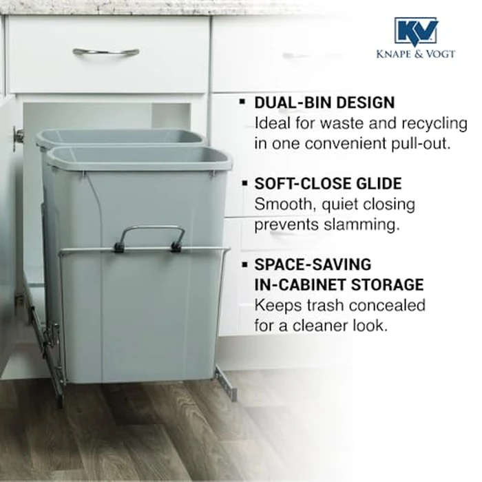 Knape & Vogt RS-PSW15-2-35-R-P in-Cabinet, 18.4 14.25 22-Inch Pull Out Trash Can, Platinum by Knape & Vogt - Image 5