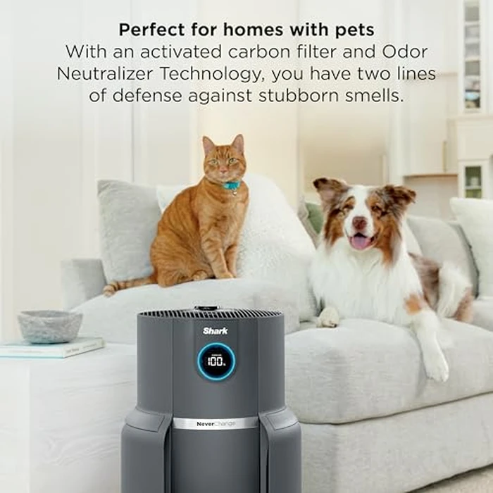 Shark Air Purifier for Home, NeverChange Max, 1,300 sq. ft. for Large Room, Kitchen, Home Office, HEPA-Exceeding Filter, Captures Pollutants, Pet Dander, Dust, Odor, Smoke, and More, HP301, Grey by Shark - Image 2