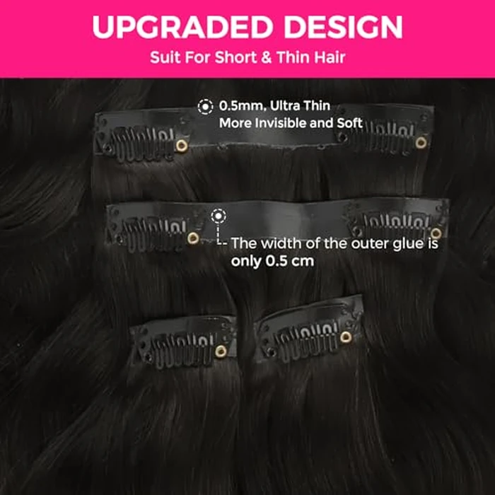 Lashey Clip in Hair Extensions Real Human Hair 150g Body Wave 9pcs Seamless Clip in Hair Extensions, 22 Inch #1B Natural Black 100% Real Soft Human Hair for Women by Lashey - Image 4