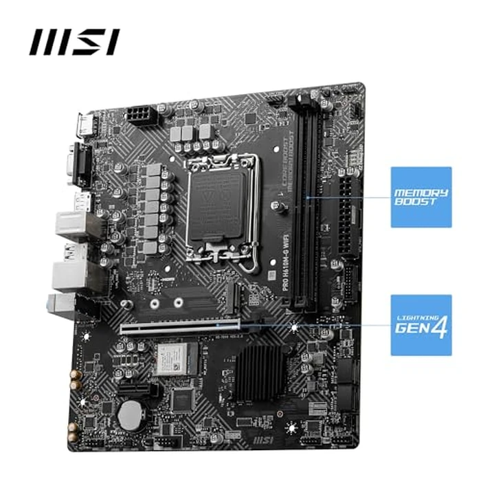 MSI PRO H610M-G WiFi Motherboard, Micro-ATX - Supports Intel Core 14th, 13th and 12th Gen Processors, LGA 1700 - DDR5 Memory Boost 5600MHz/MAX, PCIe 4.0 x16 Slot, M.2 Gen3 Slot, Wi-Fi 6E, BT 5.3 by MSI - Image 3