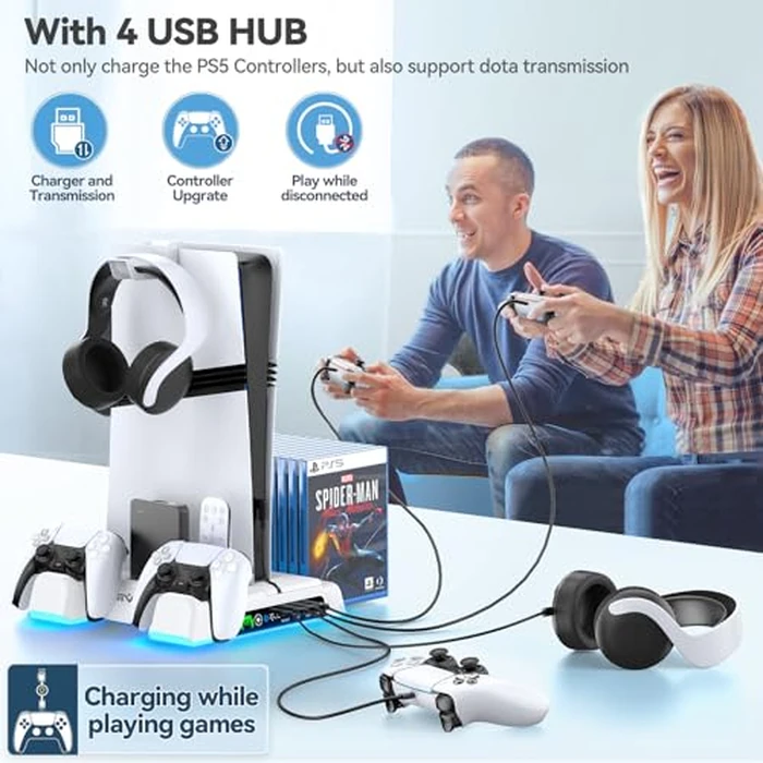 PS5/Slim/Pro Stand and Cooling Station with LED Controller Charging Station for PlayStation 5 Console, Controller Charger, Cooling Stand, PS5/Slim/Pro Skin Accessories Kit with 3 Level Cooler Fan by OIVO - Image 5