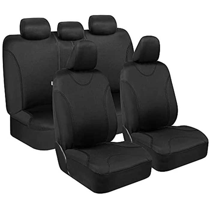 BDK Black Car Seat Covers Full Set - Universal Fit Matching Set Seat Covers for Trucks & Car Seat Protector for SUV - Front Seats, Rear Back Bench, & Headrest Seat Covers for Cars Interior Covers by BDK - Image 1