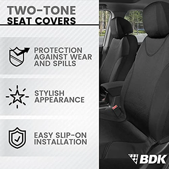 BDK Black Car Seat Covers Full Set - Universal Fit Matching Set Seat Covers for Trucks & Car Seat Protector for SUV - Front Seats, Rear Back Bench, & Headrest Seat Covers for Cars Interior Covers by BDK - Image 2