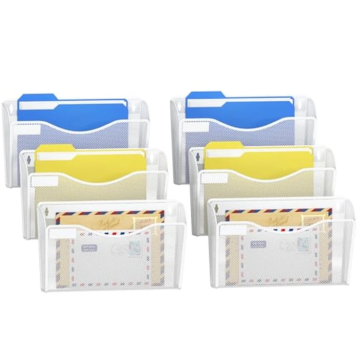 Samstar 6 Pack Mesh Wall Mounted File Holder Metal Wall File Pocket Mail Organizer for Office/Home(with Label Panel), White by samstar - Used - Very Good condition - CA$59.83