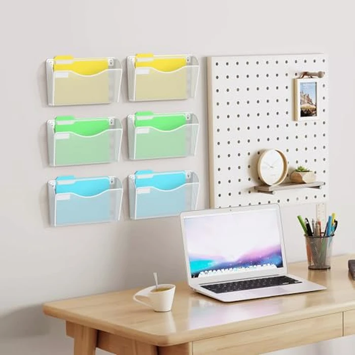 Samstar 6 Pack Mesh Wall Mounted File Holder Metal Wall File Pocket Mail Organizer for Office/Home(with Label Panel), White by samstar - Image 2