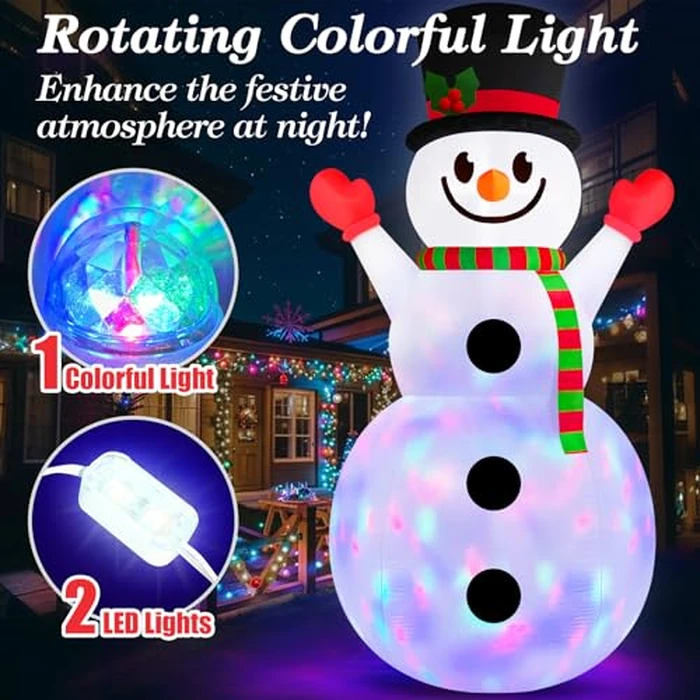 MICOCAH 10 FT Christmas Inflatables Outdoor Snowman Decorations Built in Rotating Colorful Light Giant Inflatable Snow Man Yard Decoration Xmas Blow Ups for Outside Indoor Garden Holiday Decor by MICOCAH - Image 2