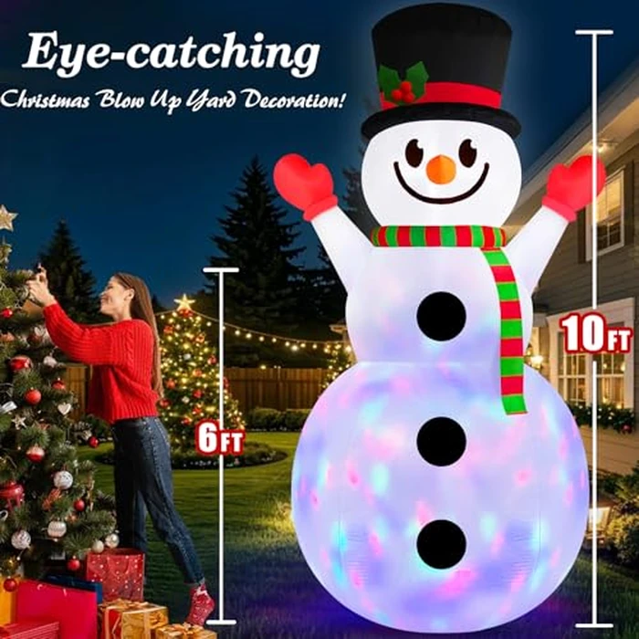 MICOCAH 10 FT Christmas Inflatables Outdoor Snowman Decorations Built in Rotating Colorful Light Giant Inflatable Snow Man Yard Decoration Xmas Blow Ups for Outside Indoor Garden Holiday Decor by MICOCAH - Image 3