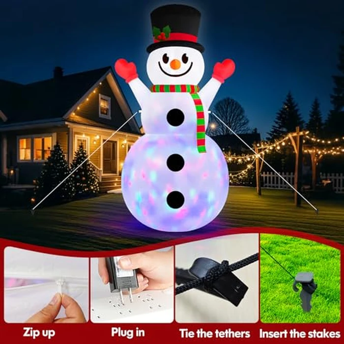 MICOCAH 10 FT Christmas Inflatables Outdoor Snowman Decorations Built in Rotating Colorful Light Giant Inflatable Snow Man Yard Decoration Xmas Blow Ups for Outside Indoor Garden Holiday Decor by MICOCAH - Image 4