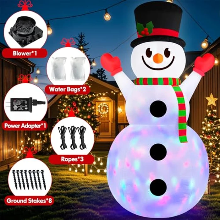 MICOCAH 10 FT Christmas Inflatables Outdoor Snowman Decorations Built in Rotating Colorful Light Giant Inflatable Snow Man Yard Decoration Xmas Blow Ups for Outside Indoor Garden Holiday Decor by MICOCAH - Image 5
