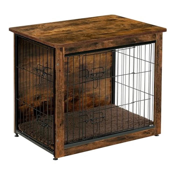 DWANTON Dog Crate Furniture with Cushion, Wooden Kennel Table with Double Doors, Indoor Dog House, Small/Medium/Large/Extra Large Size, 27.2" L, Rustic Brown by Dwanton - Used - Like New condition - US$76.73