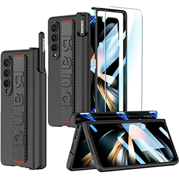 SOUTEM for Samsung Galaxy Z Fold 4 Case with Wrist Strap & Screen Protector & S Pen Slot,Magnetic Hinge Protective Bumper Case Ultra Slim Shockproof Anti-Scratch for Samsung Z Fold 4 5G(Black) by SOUTEM - Used - Acceptable condition