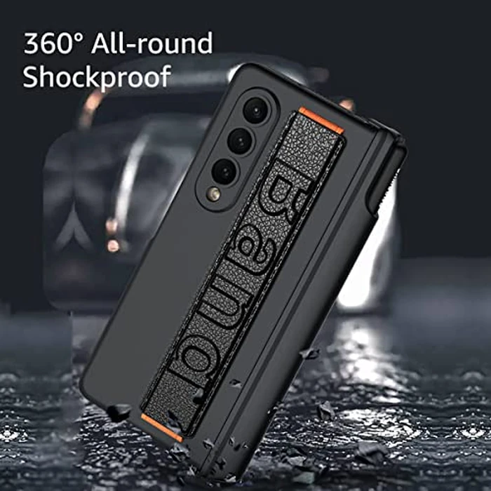 SOUTEM for Samsung Galaxy Z Fold 4 Case with Wrist Strap & Screen Protector & S Pen Slot,Magnetic Hinge Protective Bumper Case Ultra Slim Shockproof Anti-Scratch for Samsung Z Fold 4 5G(Black) by SOUTEM - Image 4