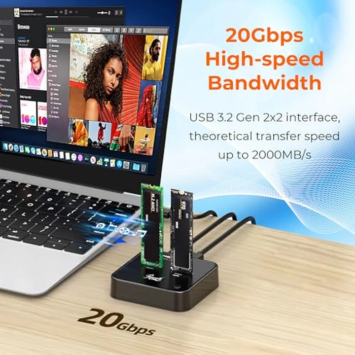 Rosewill Cloner, M.2 Duplicator Dual Bay Enclosure, Tool-Free 20Gbps USB3.2 Gen 2X2 to USB Adapter M.2 Docking Station for M Key PCIE Reader Supports Offline Clone-RS-N2-CL by Rosewill - Image 4