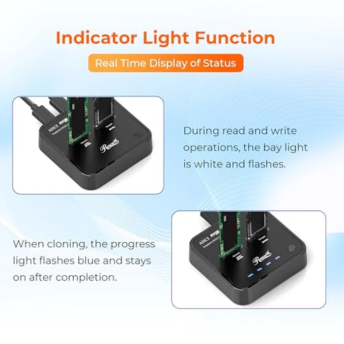 Rosewill Cloner, M.2 Duplicator Dual Bay Enclosure, Tool-Free 20Gbps USB3.2 Gen 2X2 to USB Adapter M.2 Docking Station for M Key PCIE Reader Supports Offline Clone-RS-N2-CL by Rosewill - Image 5
