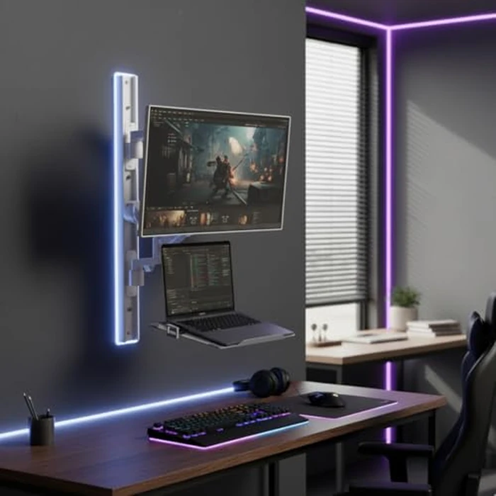 ZeboZap ZLTV8022 Wall Monitor Mount with Keyboard Tray | Fits 17 to 43 Inch | Single Monitor Wall Mount with Laptop Tray | Home Office, Bedside, Healthcare | White | 26.4 lbs by CondoMounts - Used - Very Good condition - US$59.51