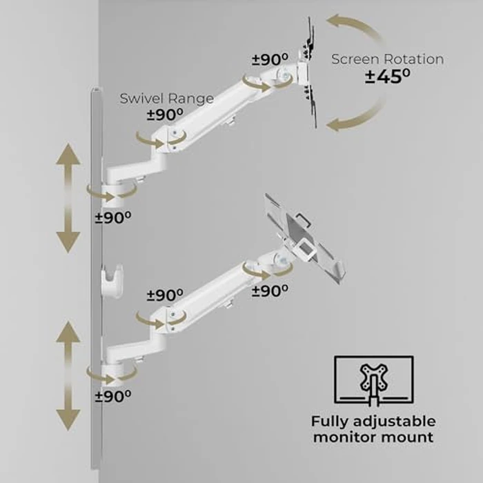 ZeboZap ZLTV8022 Wall Monitor Mount with Keyboard Tray | Fits 17 to 43 Inch | Single Monitor Wall Mount with Laptop Tray | Home Office, Bedside, Healthcare | White | 26.4 lbs by CondoMounts - Image 6