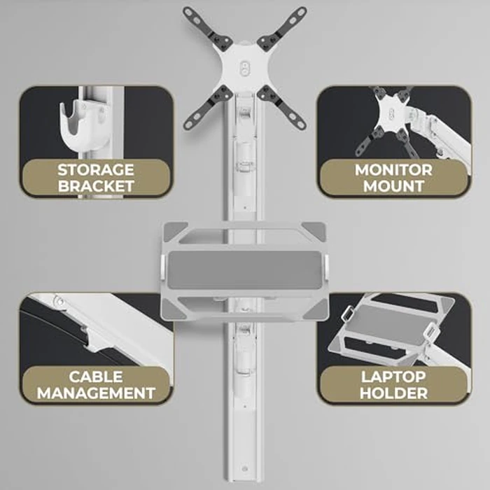 ZeboZap ZLTV8022 Wall Monitor Mount with Keyboard Tray | Fits 17 to 43 Inch | Single Monitor Wall Mount with Laptop Tray | Home Office, Bedside, Healthcare | White | 26.4 lbs by CondoMounts - Image 7