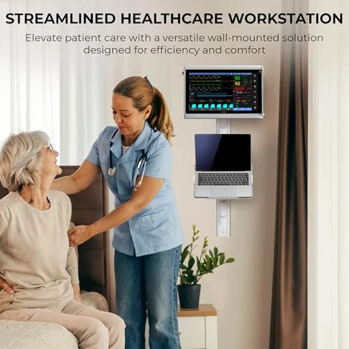 ZeboZap ZLTV8022 Wall Monitor Mount with Keyboard Tray | Fits 17 to 43 Inch | Single Monitor Wall Mount with Laptop Tray | Home Office, Bedside, Healthcare | White | 26.4 lbs by CondoMounts - Image 9