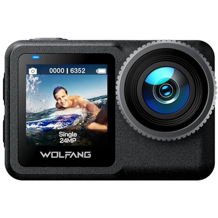 WOLFANG Action Camera GA440 5K30FPS 24MP, 40M Waterproof Underwater Camera with 12M Waterproof Unprotected, 2.2” Touchscreen, 5G WiFi, EIS, Internal 1600mAh Battery and 64GB Storage, Accessories Kit by WOLFANG - Used - Acceptable condition - CA$79.03