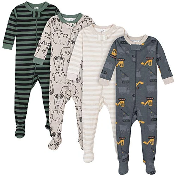 Gerber Baby Boys 4-Pack Footed Pajamas, Bears & Trucks Grey, 12 Months by Gerber - Used - Like New condition