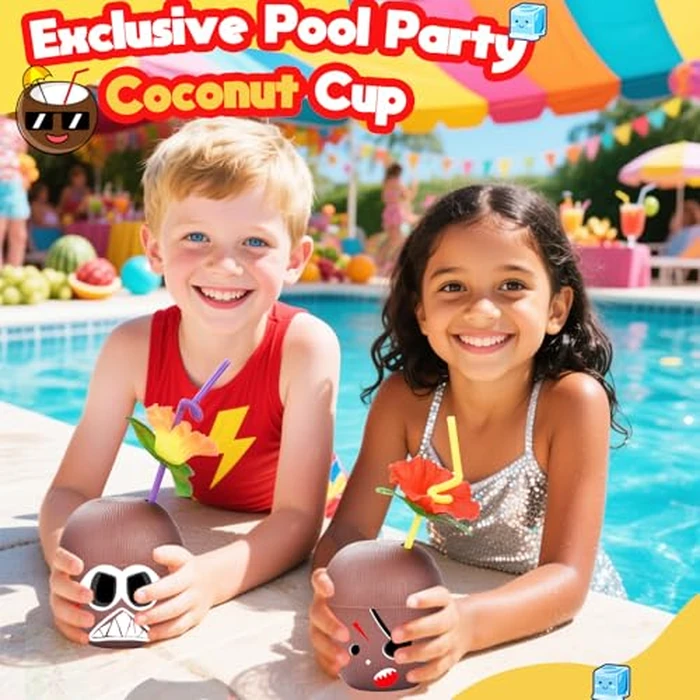 NINU 12 Pack Coconut Cups with 12 Straws 12 Cocktail Drink Picks and 12 stickers, DIY Tropical Hawaiian Luau Tiki and Beach Party Decorations for Adults by NINU - Image 4