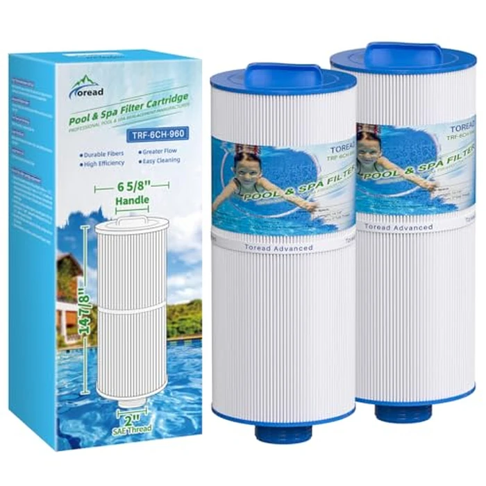 TOREAD 6CH-960 Spa Filter Replaces Jacuzzi Filters J-300, J400, PJW60TL-F2S, 14081, 6000-383A, Unicel 6CH-960, Filbur FC-2800, 6540-383, Hot Tub Filter with Closed Handle 2 Pack (Not be Removed) by TOREAD - Image 1
