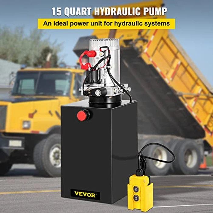 Vevor Single Acting Hydraulic Pump 12V DC Hydraulic Power Unit 3.75 Gallon Dump Trailer Pump Steel Hydraulic Power Unit (Steel, 15 Quart/Single Acting): Industrial & Scientific by VEVOR - Image 2