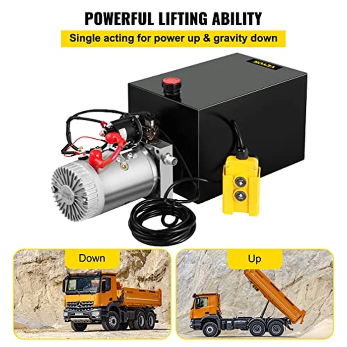 Vevor Single Acting Hydraulic Pump 12V DC Hydraulic Power Unit 3.75 Gallon Dump Trailer Pump Steel Hydraulic Power Unit (Steel, 15 Quart/Single Acting): Industrial & Scientific by VEVOR - Image 3