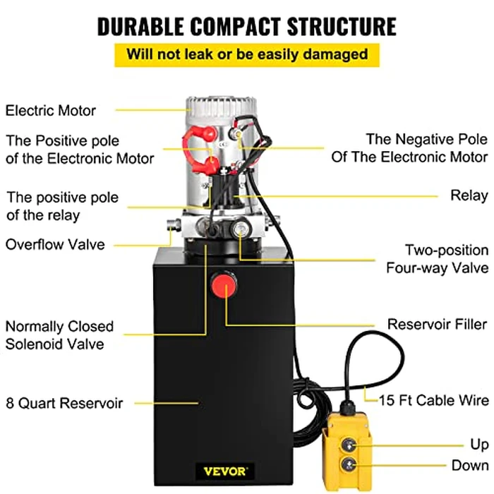 Vevor Single Acting Hydraulic Pump 12V DC Hydraulic Power Unit 3.75 Gallon Dump Trailer Pump Steel Hydraulic Power Unit (Steel, 15 Quart/Single Acting): Industrial & Scientific by VEVOR - Image 5