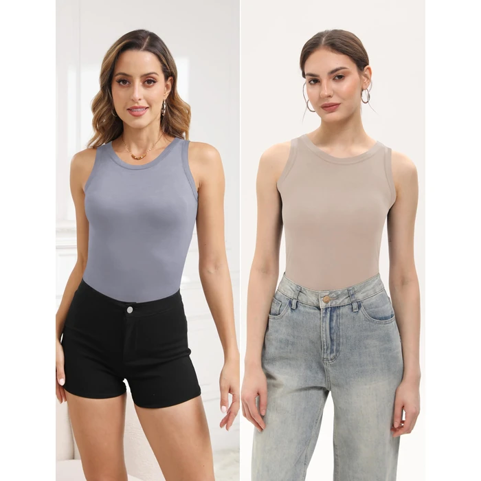 BQTQ 5 Pack Womens Crewneck Tank Tops High Neck Sleeveless Tanks Slim Fit Basic Ladies Undershirts, Black, Gray, White, Charcoal, Nude Pink, M by BQTQ - Image 3