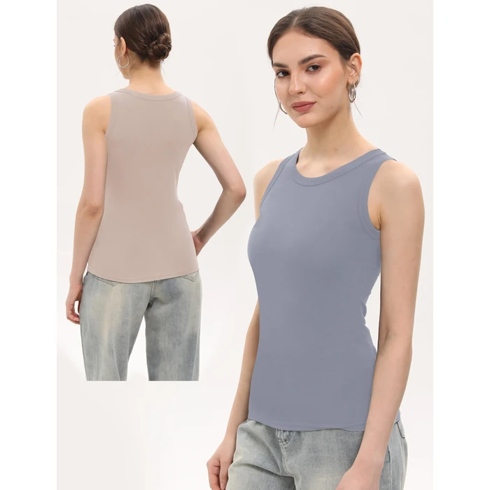 BQTQ 5 Pack Womens Crewneck Tank Tops High Neck Sleeveless Tanks Slim Fit Basic Ladies Undershirts, Black, Gray, White, Charcoal, Nude Pink, M by BQTQ - Image 4