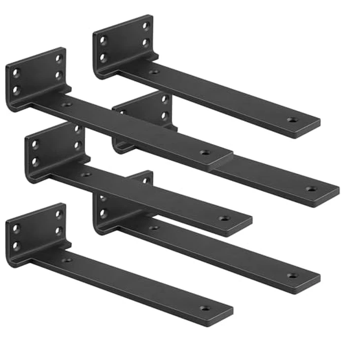 Floating Shelf Brackets 10 inch 6 Pack L Brackets for Shelves Black Metal Heavy Duty Shelf Bracket for DIY Decorative with Mounting Hardware by Aunulahca - Image 1