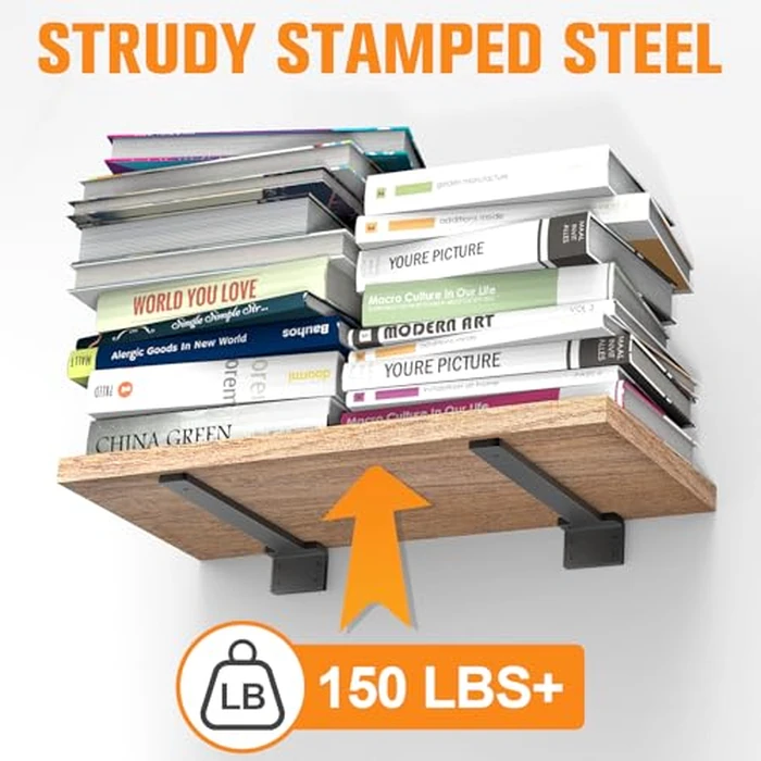 Floating Shelf Brackets 10 inch 6 Pack L Brackets for Shelves Black Metal Heavy Duty Shelf Bracket for DIY Decorative with Mounting Hardware by Aunulahca - Image 2