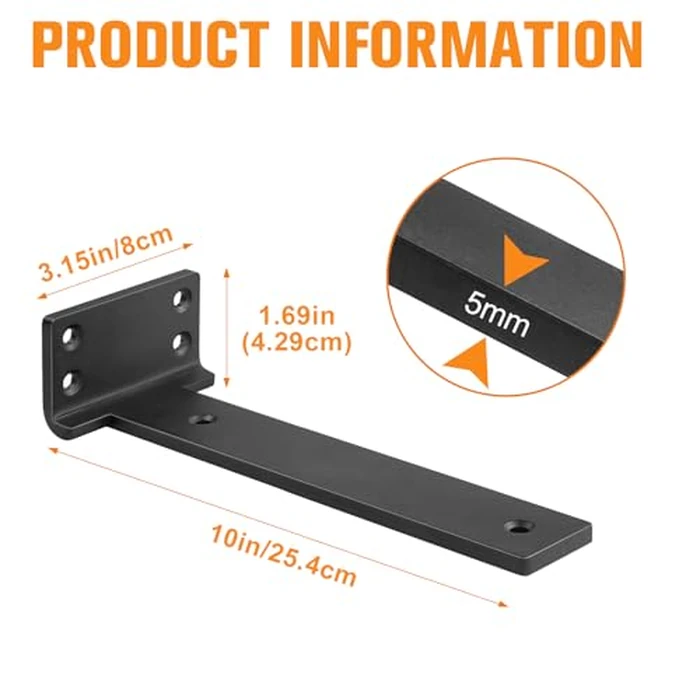 Floating Shelf Brackets 10 inch 6 Pack L Brackets for Shelves Black Metal Heavy Duty Shelf Bracket for DIY Decorative with Mounting Hardware by Aunulahca - Image 4