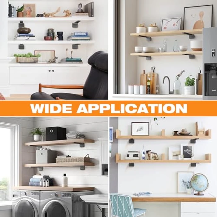 Floating Shelf Brackets 10 inch 6 Pack L Brackets for Shelves Black Metal Heavy Duty Shelf Bracket for DIY Decorative with Mounting Hardware by Aunulahca - Image 6