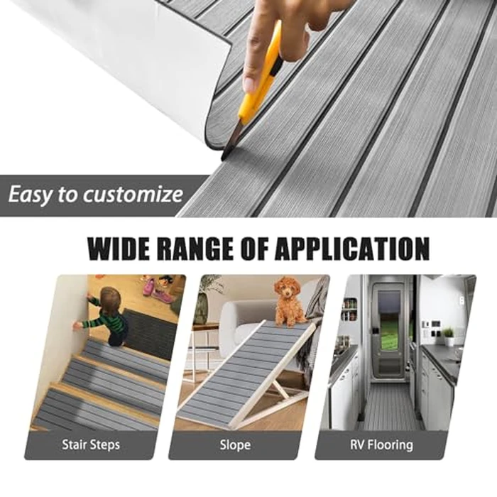 CHRHZN Boat Flooring EVA Foam Decking Teak Sheet - Non-Slip Marine Mat for Yacht, Motorboat, RV, Kayak and Swimming Pool - Self-Adhesive Flooring Material - 94" x 44"/35"/23"/16" by CHRHZN - Image 3