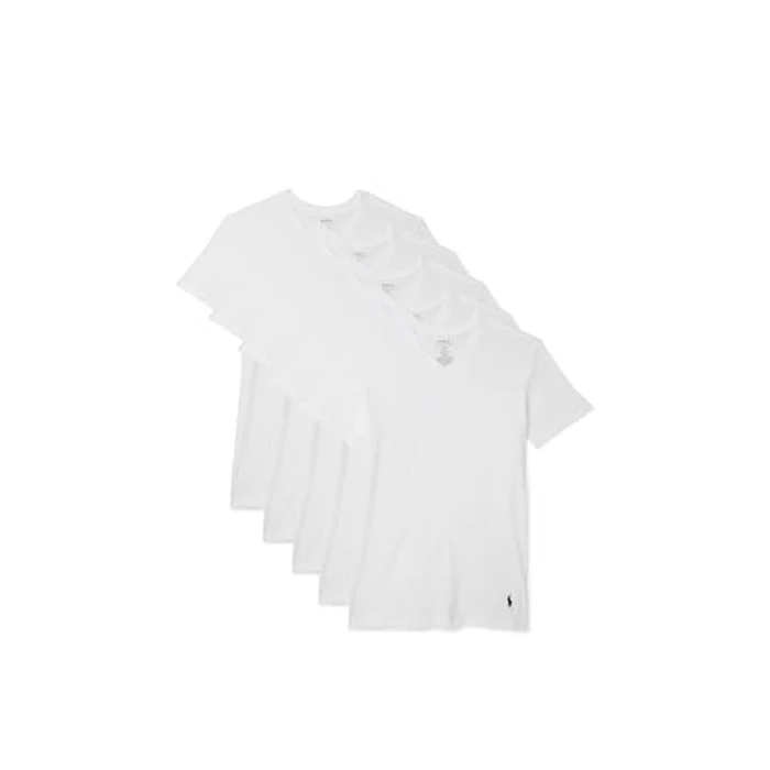POLO RALPH LAUREN 5-Pack Slim Fit V-Necks White/Cruise Navy Pony Player LG by POLO RALPH LAUREN - Used - Like New condition - US$50.92